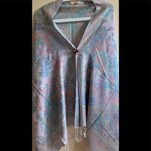 Blue Multicolor Floral Print Pashmina Shawl• Scarf • Wraps• Head Cover